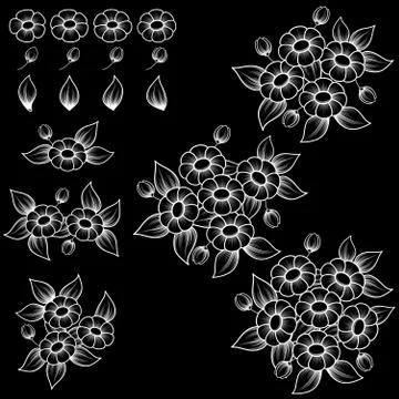 Daisy white outline elements Stock Illustration