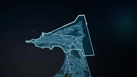 Dakar Senegal Glowing Digital Map Animation 4K Stock Footage 337396380