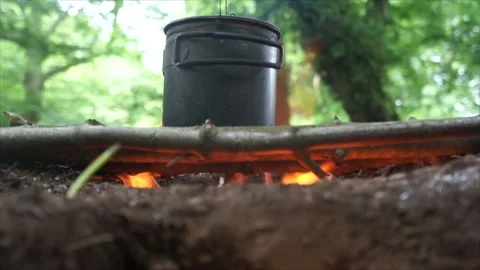 Dakota Fire Hole Campfire. Campfire in the Woodland Forest Stock Footage 306534412