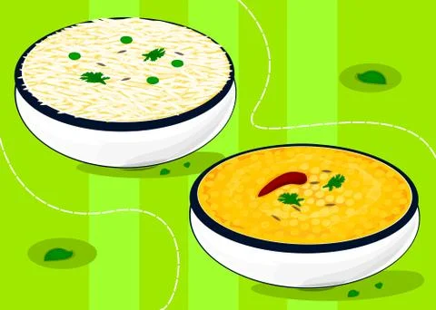 Dal Rice or Dal Chawal indian Food Vector Stock Illustration