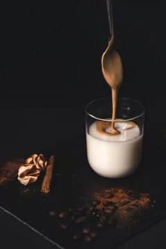 Dalgona coffee with cinnamon Stock Photos