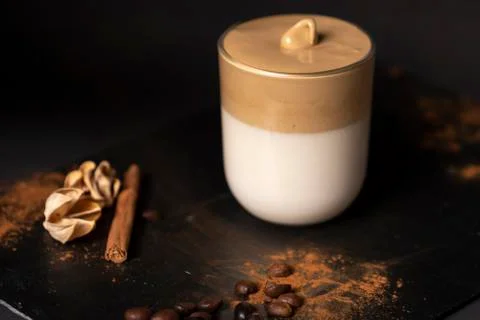 Dalgona coffee with cinnamon Stock Photos