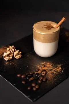 Dalgona coffee with cinnamon Stock Photos