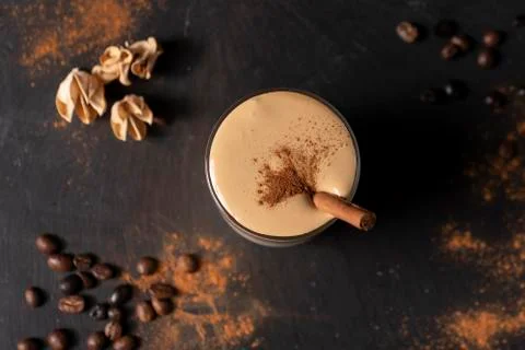 Dalgona coffee with cinnamon Stock Photos