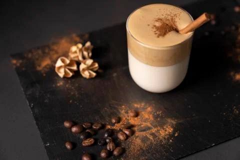 Dalgona coffee with cinnamon Stock Photos