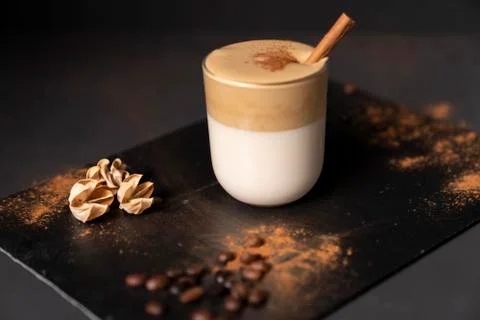 Dalgona coffee with cinnamon Stock Photos