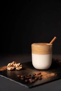 Dalgona coffee with cinnamon Stock Photos