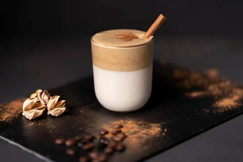 Dalgona coffee with cinnamon Stock Photos