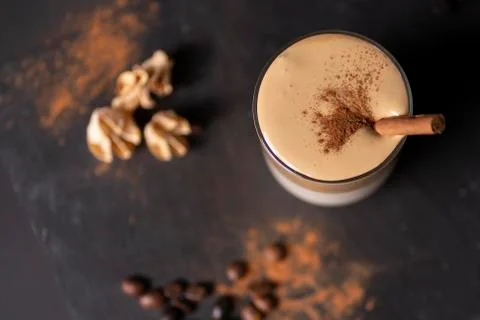 Dalgona coffee with cinnamon Stock Photos