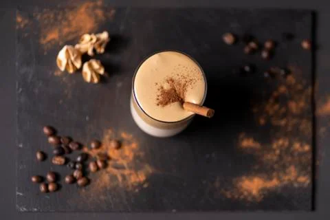 Dalgona coffee with cinnamon Stock Photos