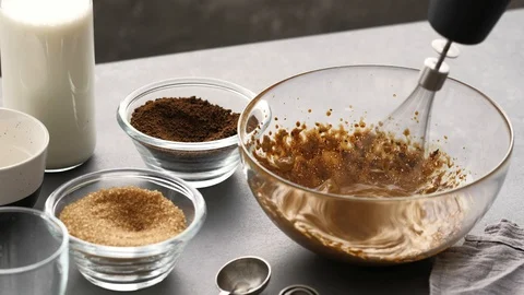 Dalgona coffee. Cooking whipped coffee. Trendy Korean drink Stock Footage 129187210