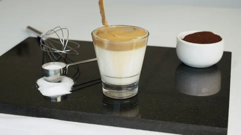 Dalgona Coffee Foam, Slow Motion Video stock 128708170