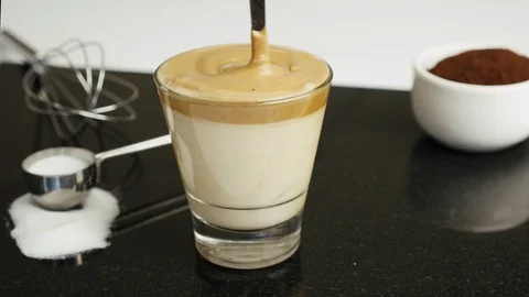 Dalgona Coffee Stirred, Slow Motion Video stock 128710564