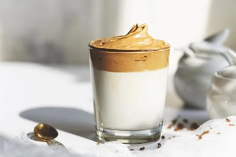 Dalgona coffee on white background Stock Photos