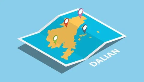 Dalian china explore maps location with folded map and pin location maker des イラスト素材