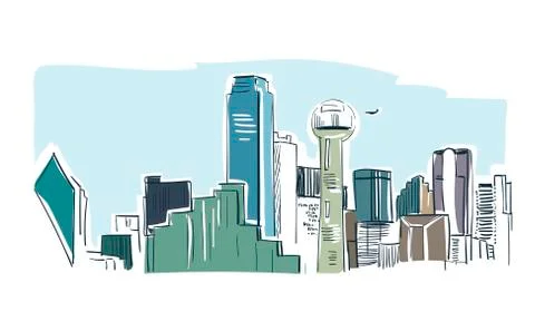 Dallas city vector sketch landscape line illustration skyline Stock Illustration