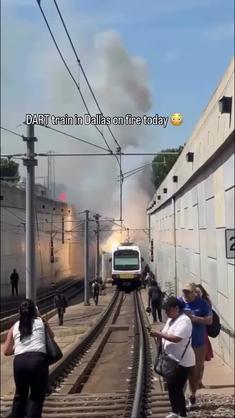 Dallas Light Rail Train Catches Fire, Dallas, Texas, USA - 20 Jul 2025 Stock Footage 315309348
