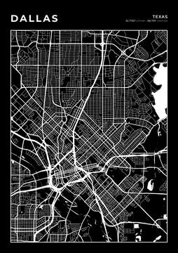 Dallas Map Wall Art Frame, Cartography Map Print, City Layout Map Stock Illustration