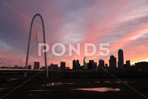 Dallas Skyline Bridge At Dawn