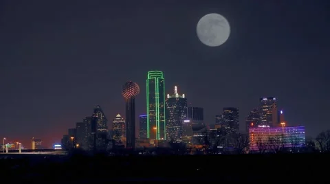 Dallas skyline city  night time super moon lapse Stock Footage