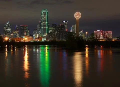 Dallas SkyLine with classic view reflecting in full river Stock Photos