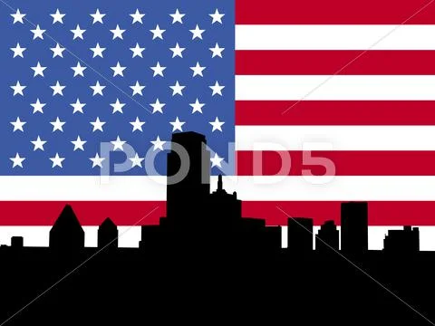 Dallas skyline with flag Stock Illustrationen