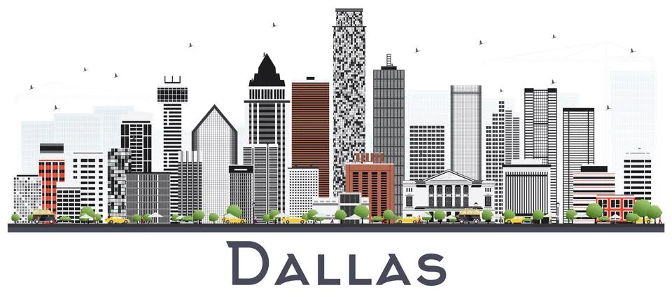 Dallas Texas City Skyline with Gray Buildings Isolated on White. Stock Illustration