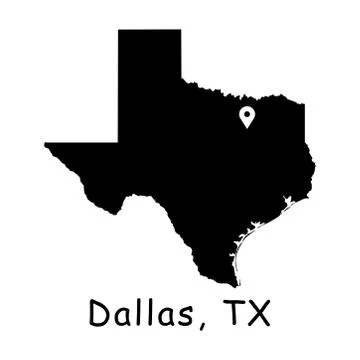 Dallas on Texas State Map with Location Pin on Dallas City Stock Illustration
