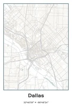 Dallas, Texas - vector map of city in Pastel, Gray, White, Green colors Stock Illustration