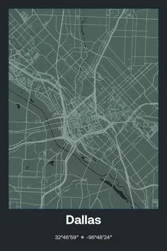 Dallas, Texas - vector map of city in Dark gray, Gray, Green, gray-green colors Stock Illustration