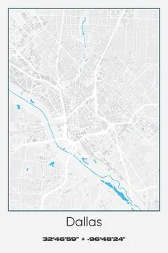 Dallas, Texas - vector map of city in Gray, white, blue colors Stock Illustration
