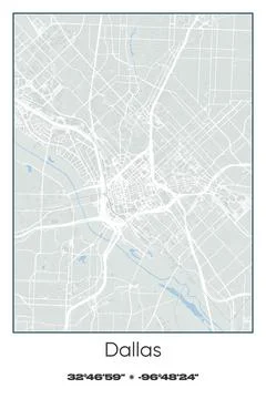 Dallas, Texas - vector map of city in Gray, white, green, blue colors Stock Illustration