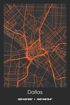 Dallas, Texas - vector map of city in Gray, Black, Orange colors Stock Illustration