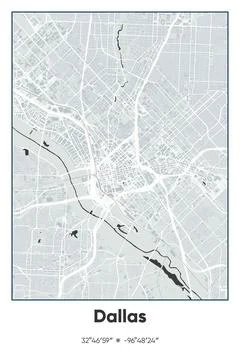 Dallas, Texas - vector map of city in Gray, Black, White colors Stock Illustration