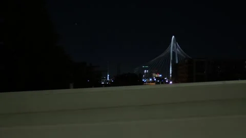 Dallas TX Bridge SLOW MO Drive by Night Time, Dark Vibes Video stock 255968522