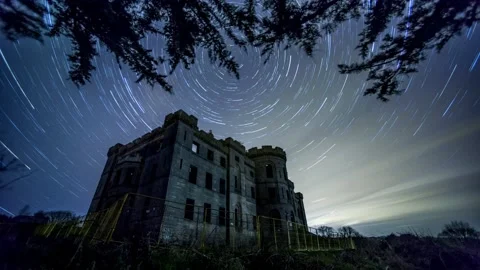 Dalquharran castle - star trails Stock Footage 150498063