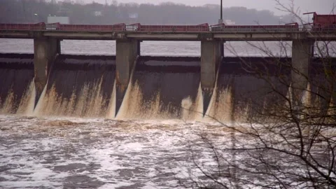 Dam of the 20th century of creation, but working Stock Footage 223869941