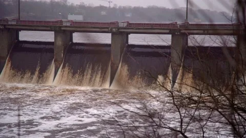 Dam of the 20th century of creation, but working Stock Footage 223870031