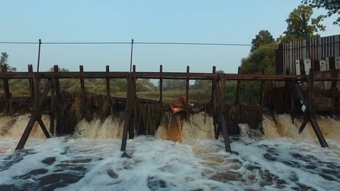 The dam after the rain on the river Video stock 83867487