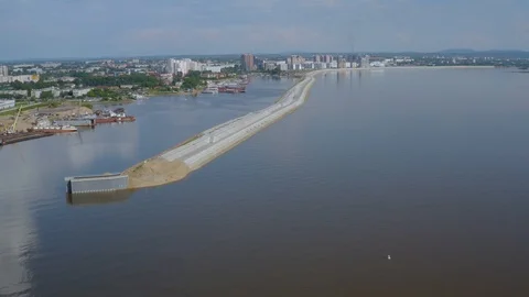 Dam on the Amur River. Stock Footage 111852157