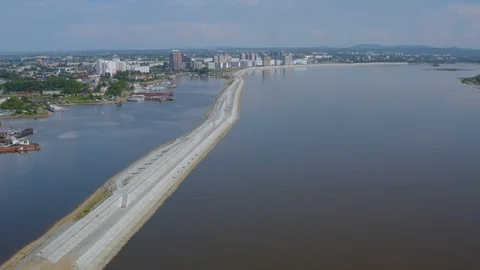 Dam on the Amur River. Stock Footage 111852182