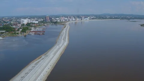 Dam on the Amur River. Stock Footage 111852200