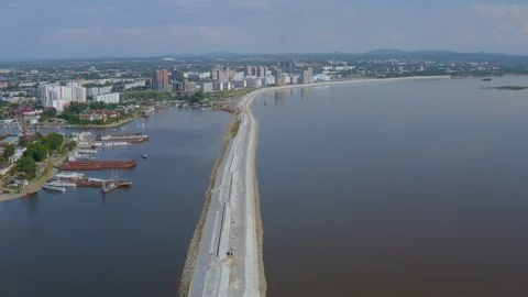 Dam on the Amur River. Stock Footage 111852207