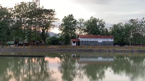 Dam and several houses Stock Footage 273634779