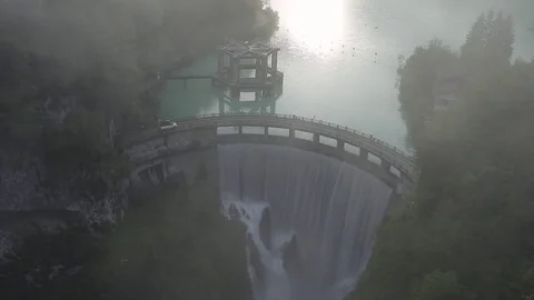 Dam on the Barcis lake at sunset Stock Footage 78017319