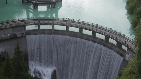 Dam on the Barcis lake at sunset Stock Footage 78017488