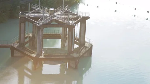 Dam on the Barcis lake at sunset Stock Footage 78017652