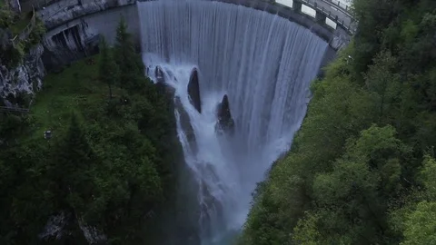 Dam on the Barcis lake at sunset Stock Footage 78017787