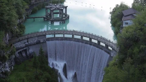 Dam on the Barcis lake at sunset Stock Footage 78017798