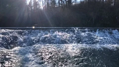 Dam on a blue river Stock Footage 145718389